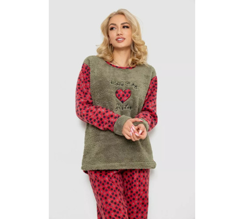 Пижама женская махра, цвет оливково-красный, 238R58435.