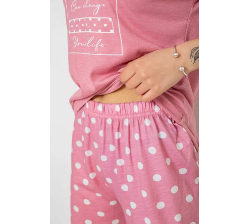 Женская пижама с принтом, цвет пудровый, 243R2082