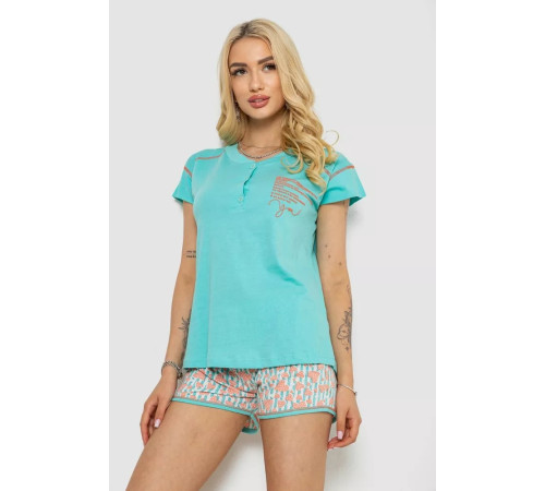 Женская пижама с принтом, цвет бирюзовый, 243R0004-P10