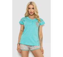 Женская пижама с принтом, цвет бирюзовый, 243R0004-P10