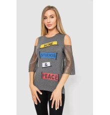 Повсякденна жіноча однотонна футболка, колір сірий, 247R027