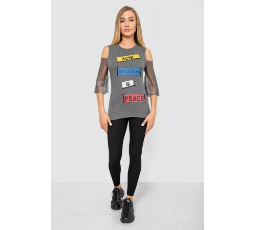 Повсякденна жіноча однотонна футболка, колір сірий, 247R027