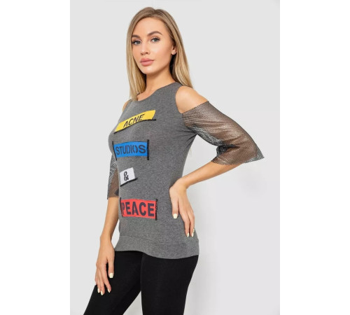 Повсякденна жіноча однотонна футболка, колір сірий, 247R027