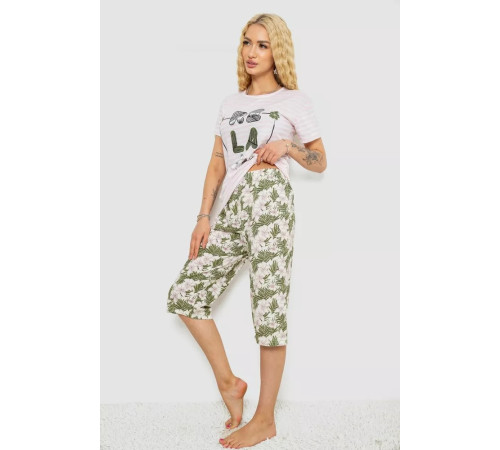 Пижама женская с принтом, цвет розово-зеленый, 243R3757.