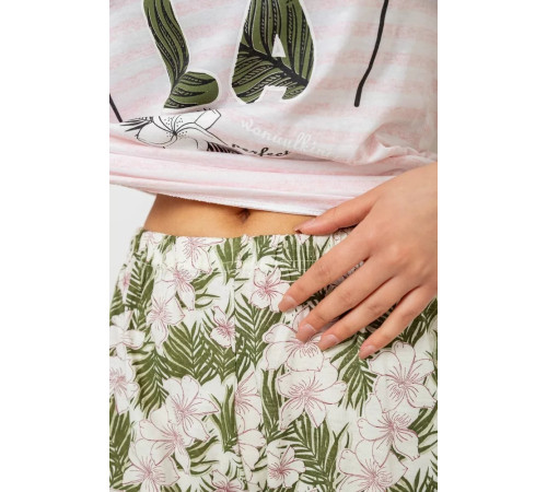 Пижама женская с принтом, цвет розово-зеленый, 243R3757.