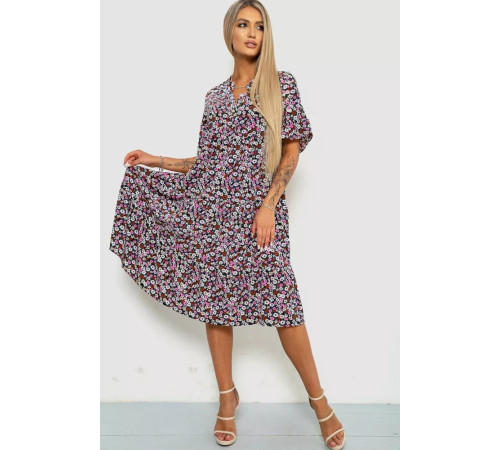 Плаття з квітковим принтом, колір чорно-рожевий, 102R5251-1
