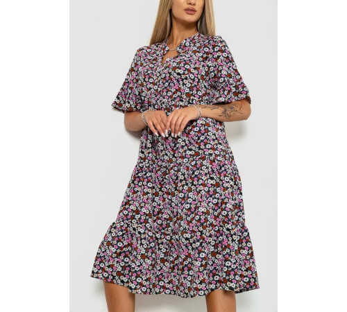 Плаття з квітковим принтом, колір чорно-рожевий, 102R5251-1