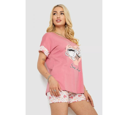 Женская пижама с принтом, цвет пудровый, 243R3046
