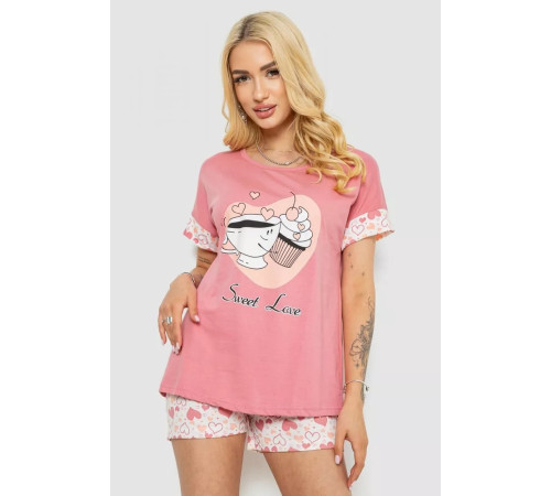 Женская пижама с принтом, цвет пудровый, 243R3046