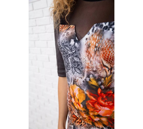 Платье в цветочный принт, серо-черного цвета, 167R128-3.