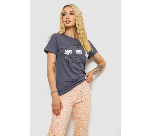 Женская пижама с принтом, цвет серый, 243R15916