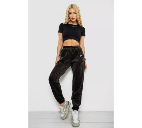 Спортивні штани жіночі велюрові на флісі, колір чорний, 238R58647-1