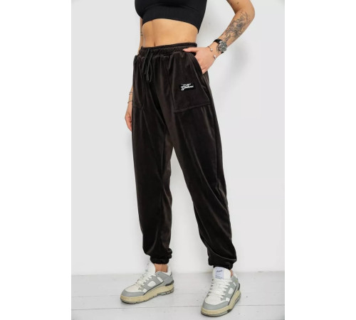 Спортивні штани жіночі велюрові на флісі, колір чорний, 238R58647-1