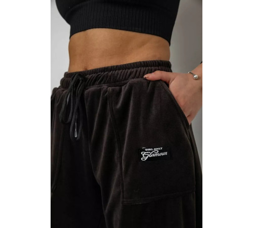 Спортивні штани жіночі велюрові на флісі, колір чорний, 238R58647-1