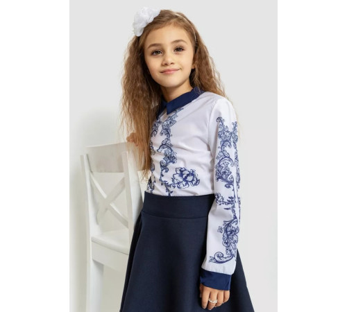 Блузка нарядная для девочек, цвет сине-белый, 172R026