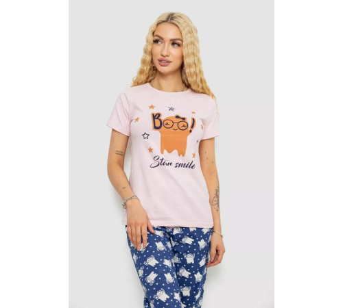 Піжама жіноча з принтом, колір рожево-синій, 243R15847