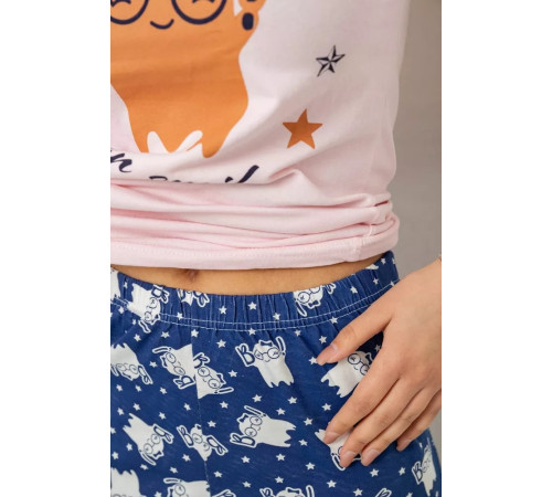 Піжама жіноча з принтом, колір рожево-синій, 243R15847