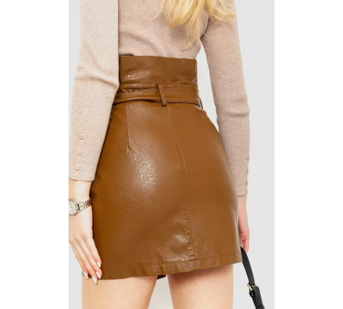 Спідниця з екошкіри коротка, колір коричневий, 186R6631