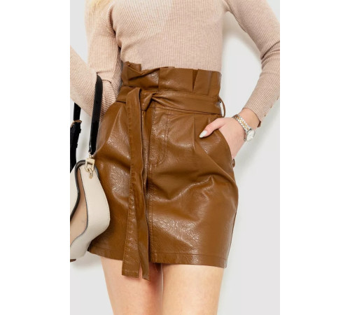 Спідниця з екошкіри коротка, колір коричневий, 186R6631