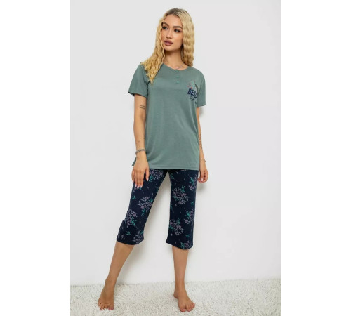 Піжама жіноча з принтом, колір оливковий, 243R10302