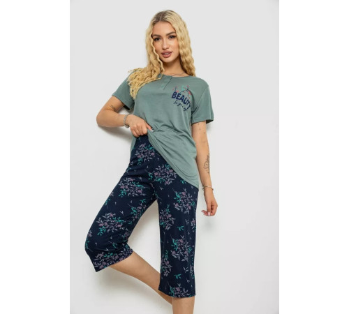 Піжама жіноча з принтом, колір оливковий, 243R10302
