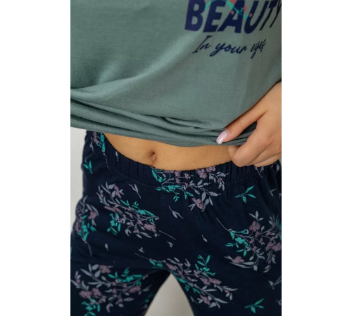 Піжама жіноча з принтом, колір оливковий, 243R10302
