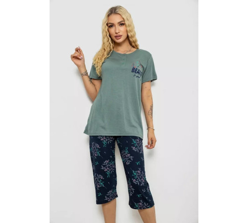 Піжама жіноча з принтом, колір оливковий, 243R10302