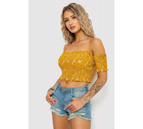 Топ женский с цветочным принтом, цвет горчичный, 244R300