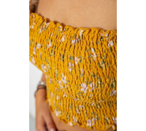 Топ женский с цветочным принтом, цвет горчичный, 244R300