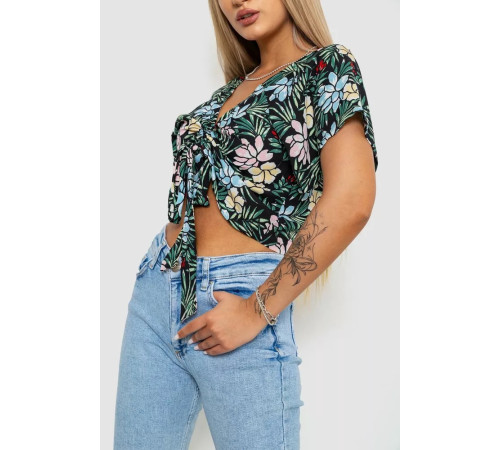 Блуза-топ з квітковим принтом, колір чорно-зелений, 244R292