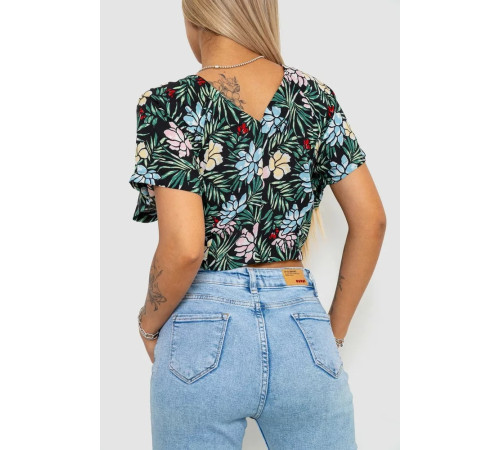 Блуза-топ з квітковим принтом, колір чорно-зелений, 244R292