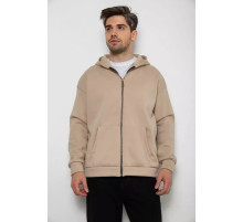 Кофта мужская на флисе с капюшоном, цвет светло-бежевый, 238R58698.