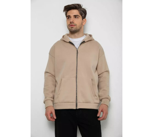 Кофта чоловіча на флісі з капюшоном, колір світло-бежевий, 238R58698