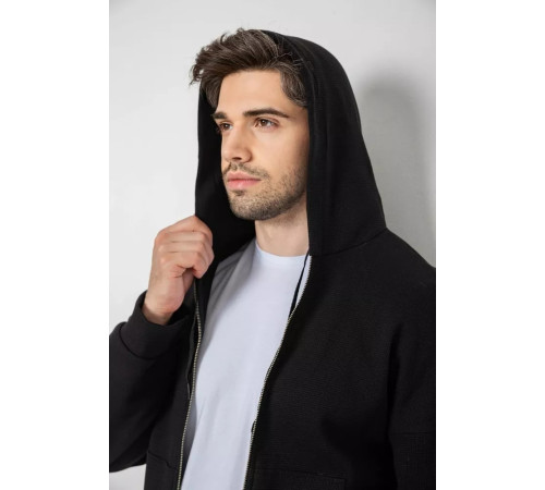 Кофта мужская на молнии с капюшоном, цвет черный, 238R103.