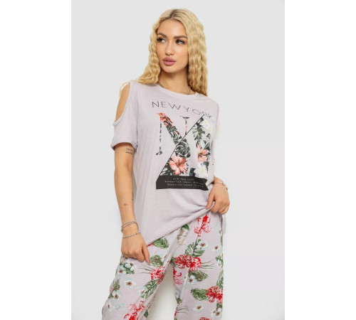 Піжама жіноча з принтом, колір світло-бузковий, 243R3038-C