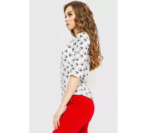 Блуза з принтом, колір молочно-чорний, 230R1121