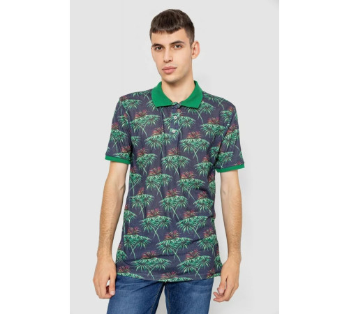 Поло мужское с принтом, цвет зелено-синий, 247R309