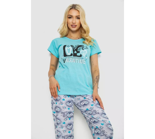 Женская пижама с принтом, цвет бирюзовый, 243R2499