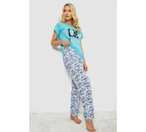 Женская пижама с принтом, цвет бирюзовый, 243R2499