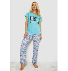 Женская пижама с принтом, цвет бирюзовый, 243R2499