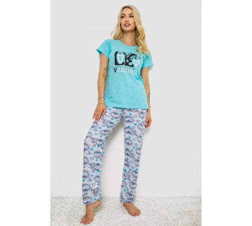 Женская пижама с принтом, цвет бирюзовый, 243R2499