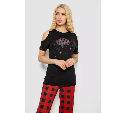 Піжама жіноча з принтом, колір чорно-червоний, 243R2038-E