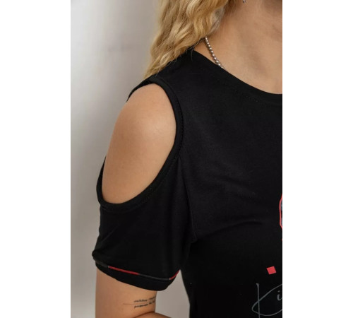 Піжама жіноча з принтом, колір чорно-червоний, 243R2038-E