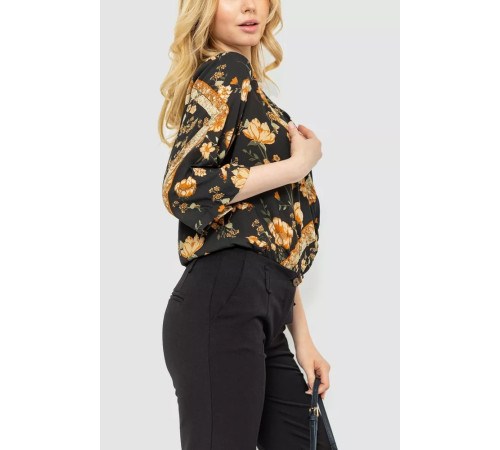 Боди с цветочным принтом, цвет черно-бежевый, 244R049