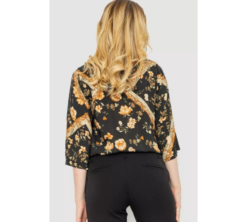 Боди с цветочным принтом, цвет черно-бежевый, 244R049