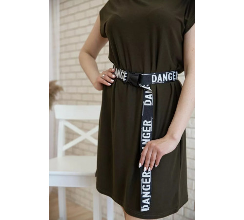 Літня сукня з короткими рукавами і пояском, колір Хакі, 119R406-1