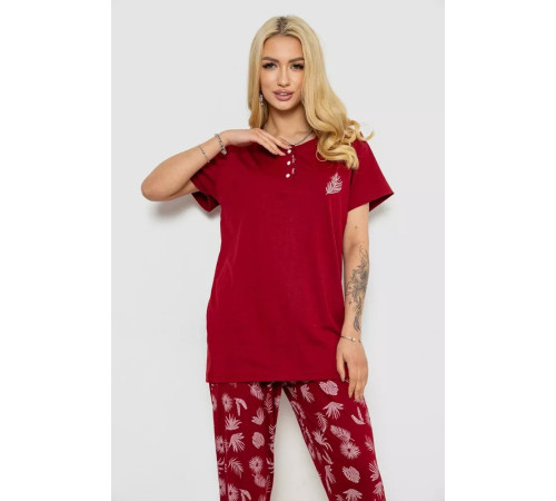 Женская пижама с принтом, цвет бордовый, 243R7020