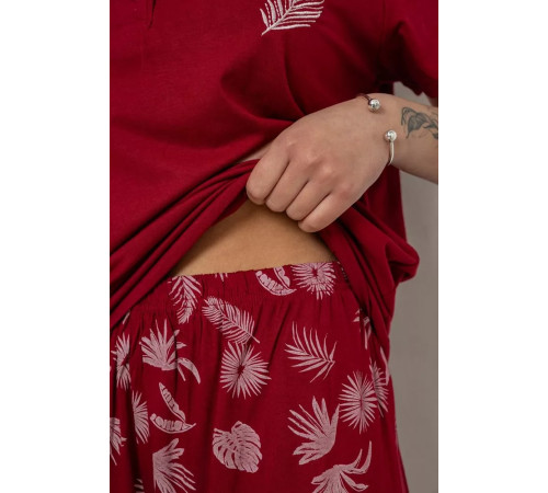 Женская пижама с принтом, цвет бордовый, 243R7020