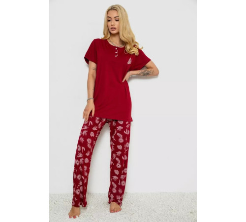 Женская пижама с принтом, цвет бордовый, 243R7020