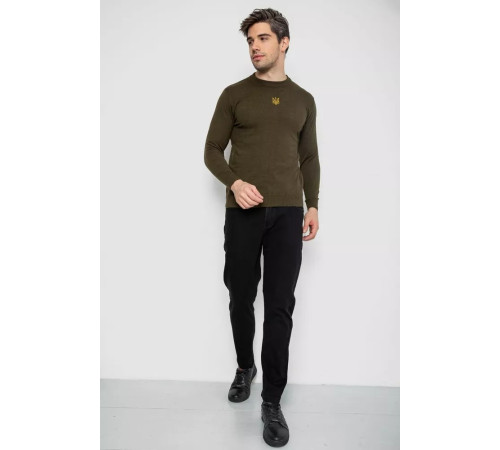 Светр чоловічий однотонний з вишивкою тризуб, колір хакі, 161R008